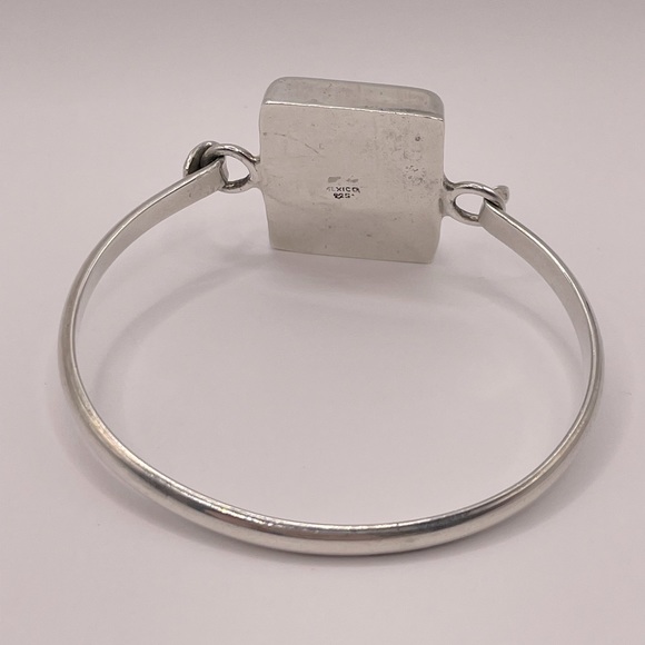 TAXCO Vintage Sterling Silver Red Jasper Inlay Bangle - Picture 4 of 10